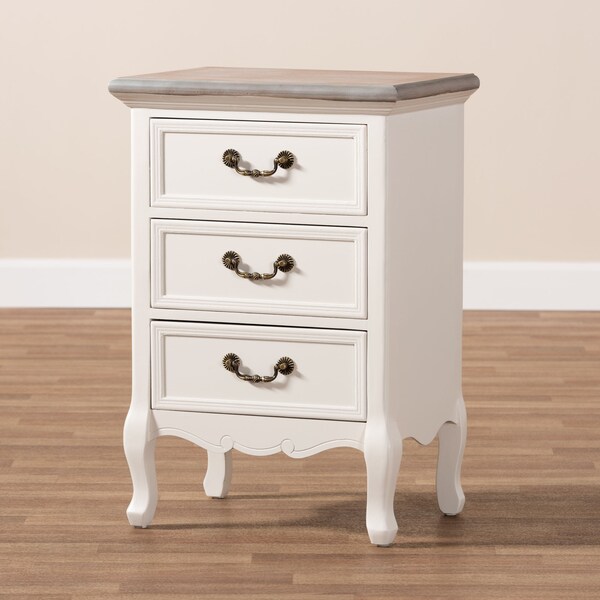 Baxton Studio Capucine Natural White Oak and White Finished Wood 3-Drawer Nightstand - 151-9205