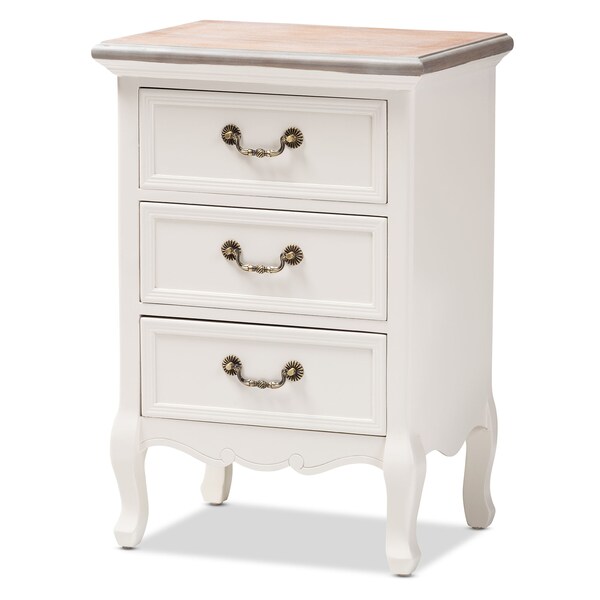 Baxton Studio Capucine Natural White Oak and White Finished Wood 3-Drawer Nightstand - 151-9205
