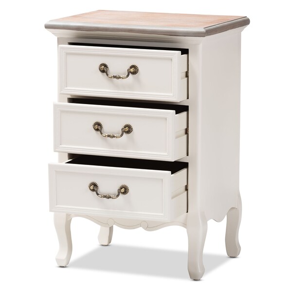 Baxton Studio Capucine Natural White Oak and White Finished Wood 3-Drawer Nightstand - 151-9205
