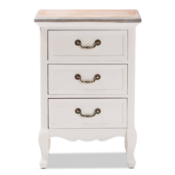 Baxton Studio Capucine Natural White Oak and White Finished Wood 3-Drawer Nightstand - 151-9205