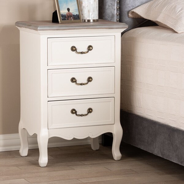 Baxton Studio Capucine Natural White Oak and White Finished Wood 3-Drawer Nightstand - 151-9205