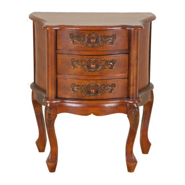 International Caravan Carved Wood Three Drawer Scalloped Night Stand - 3876