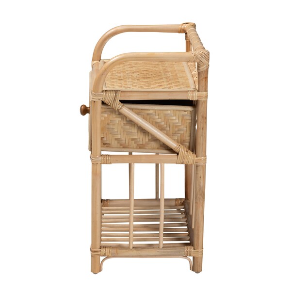 Baxton Studio Kobie Modern Bohemian Natural Brown Rattan 1-Drawer Nightstand - 226-13120-ZORO