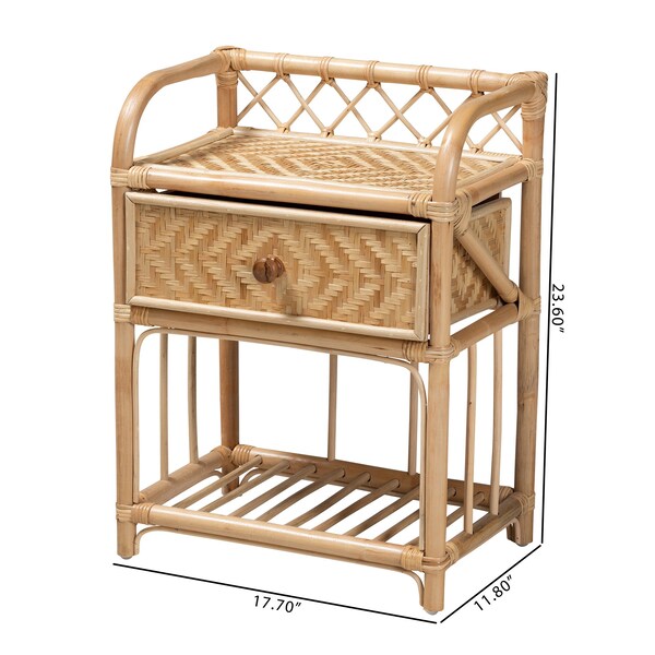 Baxton Studio Kobie Modern Bohemian Natural Brown Rattan 1-Drawer Nightstand - 226-13120-ZORO