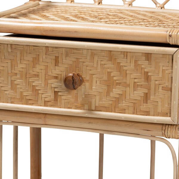 Baxton Studio Kobie Modern Bohemian Natural Brown Rattan 1-Drawer Nightstand - 226-13120-ZORO