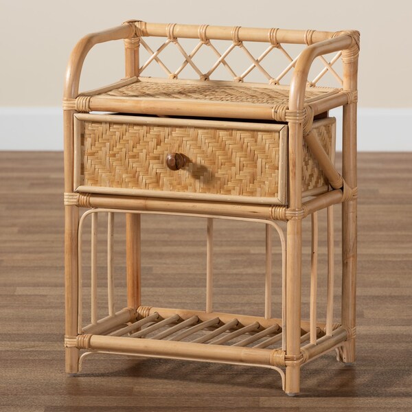 Baxton Studio Kobie Modern Bohemian Natural Brown Rattan 1-Drawer Nightstand - 226-13120-ZORO