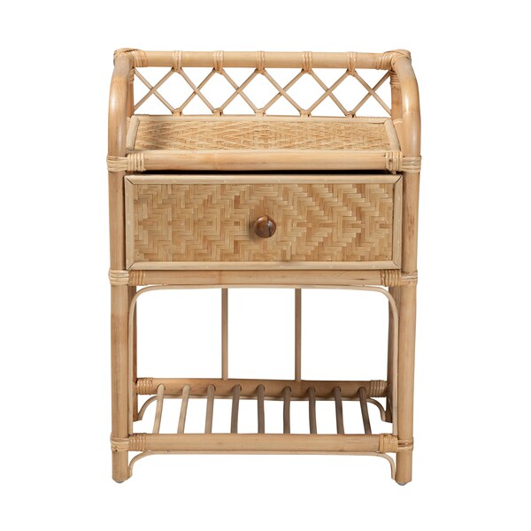 Baxton Studio Kobie Modern Bohemian Natural Brown Rattan 1-Drawer Nightstand - 226-13120-ZORO