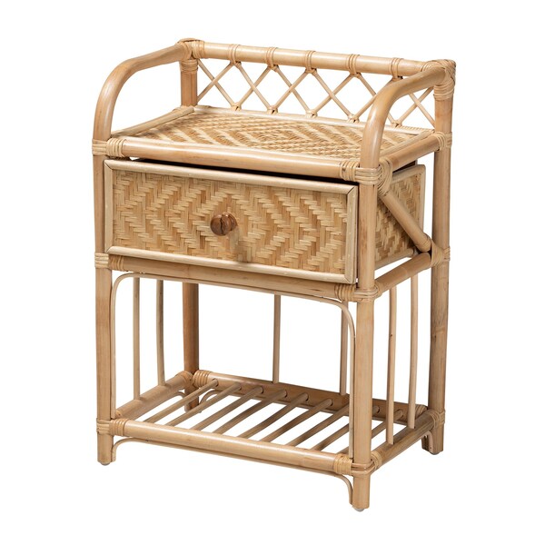 Baxton Studio Kobie Modern Bohemian Natural Brown Rattan 1-Drawer Nightstand - 226-13120-ZORO