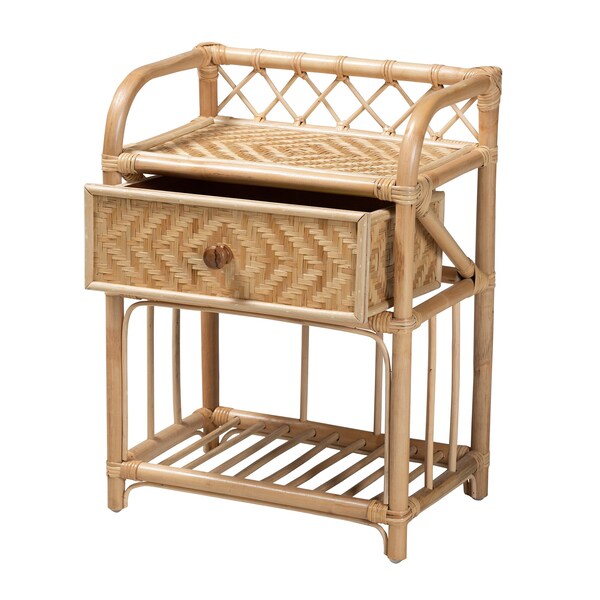 Baxton Studio Kobie Modern Bohemian Natural Brown Rattan 1-Drawer Nightstand - 226-13120-ZORO