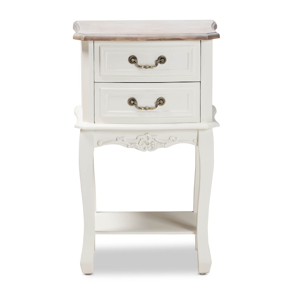 Baxton Studio Amalie White and Oak Finished 2-Drawer Wood Nightstand - 160-10239
