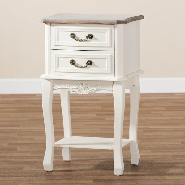 Baxton Studio Amalie White and Oak Finished 2-Drawer Wood Nightstand - 160-10239