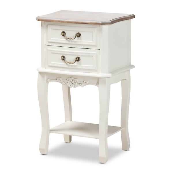 Baxton Studio Amalie White and Oak Finished 2-Drawer Wood Nightstand - 160-10239