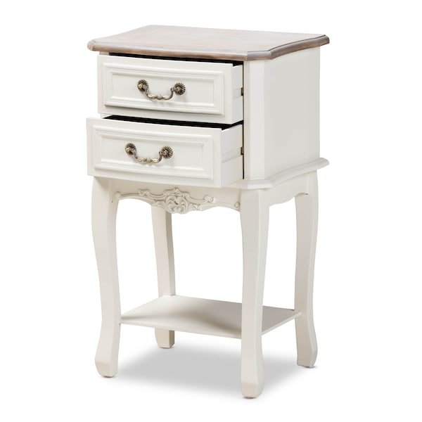 Baxton Studio Amalie White and Oak Finished 2-Drawer Wood Nightstand - 160-10239
