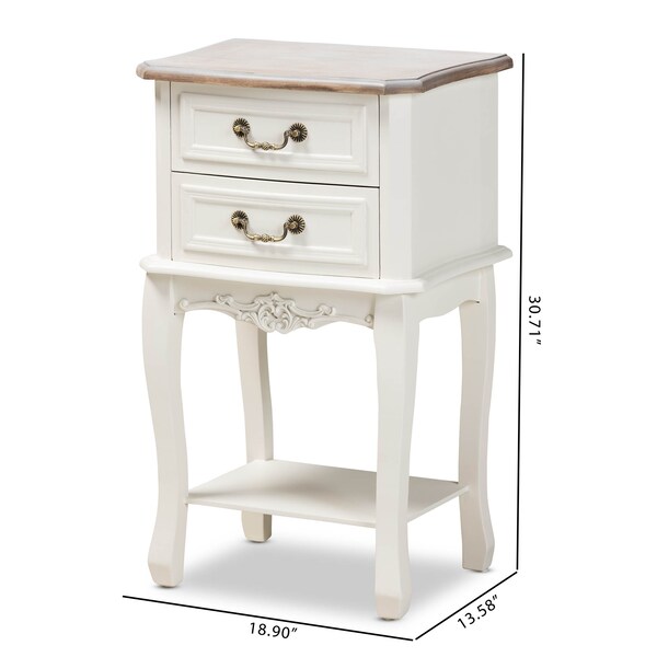 Baxton Studio Amalie White and Oak Finished 2-Drawer Wood Nightstand - 160-10239