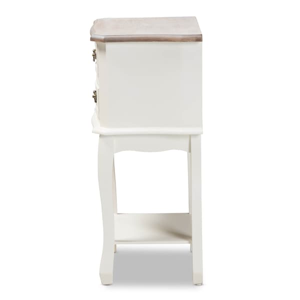 Baxton Studio Amalie White and Oak Finished 2-Drawer Wood Nightstand - 160-10239
