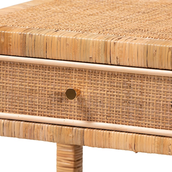Baxton Studio Adelia Modern Bohemian Natural Rattan and Mahogany Wood 1-Drawer Nightstand - 229-13149-ZORO
