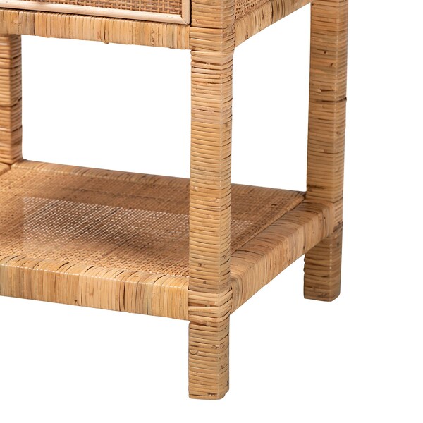 Baxton Studio Adelia Modern Bohemian Natural Rattan and Mahogany Wood 1-Drawer Nightstand - 229-13149-ZORO