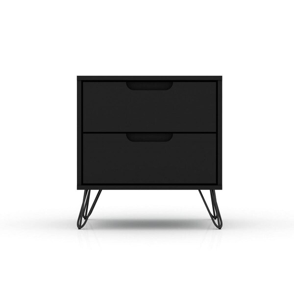 Designed To Furnish Rockefeller 2.0 Mid-Century- Modern Nightstand with 2-Drawer in Black, 21.65 x 20.08 x 17.62 in. - DE2616281