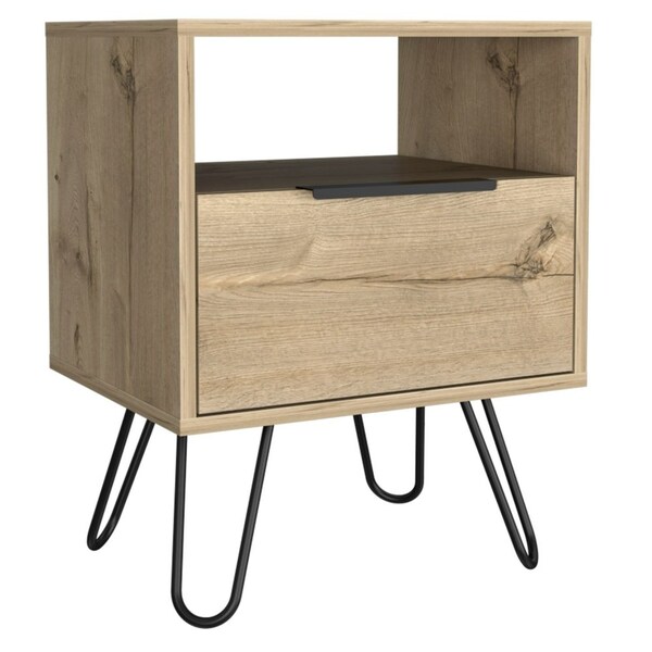 Tuhome Augusta Nightstand, Single Door Cabinet, Hairpin Legs, Light Oak - MLD7033