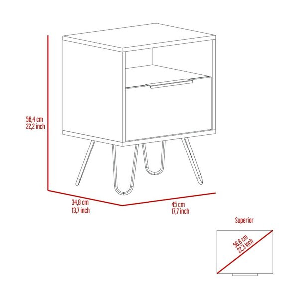 Tuhome Augusta Nightstand, Single Door Cabinet, Hairpin Legs, Light Oak - MLD7033