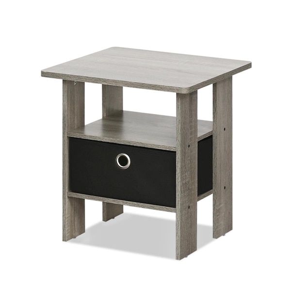 Furinno Furinno 11157GYW-BK End Table Bedroom Night Stand with Bin Drawer; French Oak Grey & Black - 11157GYW/BK
