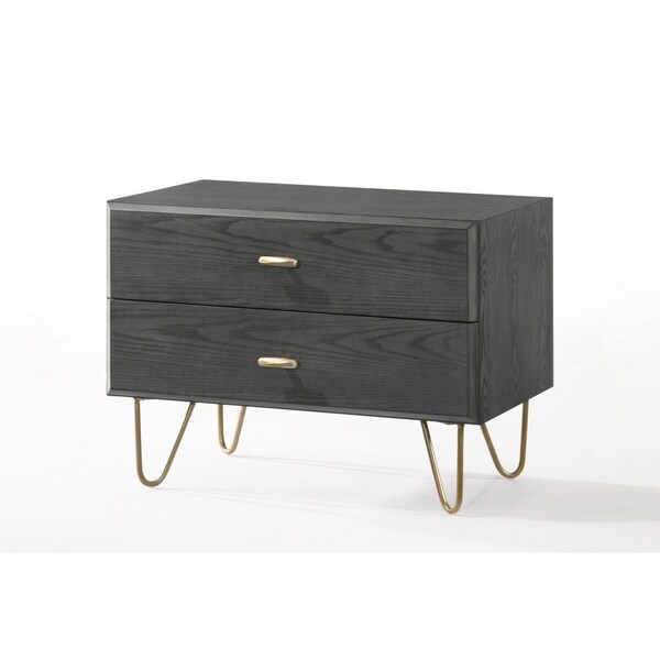Homeroots Contemporary Gray & Gold Nightstand with Two Drawers - 473020