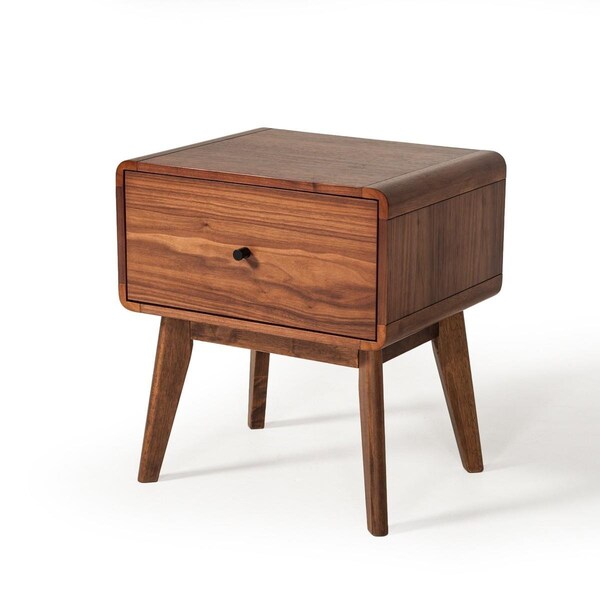 Gfancy Fixtures Modern Mid Century Walnut Nightstand with Single Drawer - GF3091892