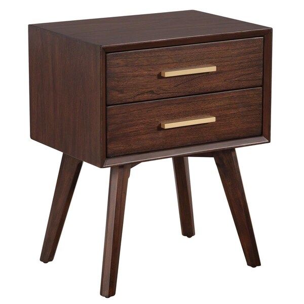 Homeroots 25 x 20 x 15 in. Walnut & Gold 2 Drawer Nightstand - 399256