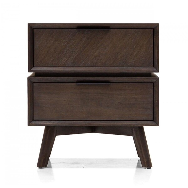 Gfancy Fixtures Mid Century Acacia Nightstand with Two Drawers & Black Metal Handles - GF3106416