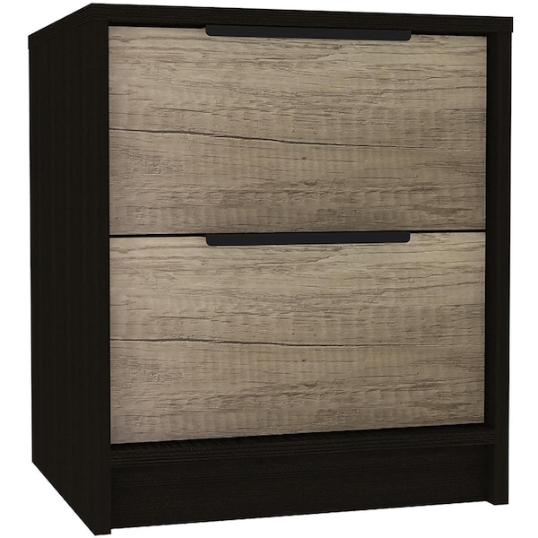 Homeroots Black Open Compartment Two Drawer Nightstand, Espresso & Light Oak - 453291