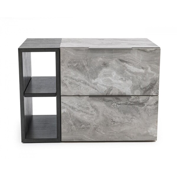 Gfancy Fixtures Contempo Gray Faux Marble & Gray Two Drawer Nightstand - GF3106418