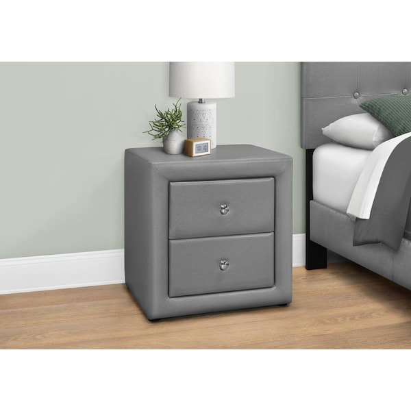 Daphnes Dinnette 21 in. Bedroom Accent Leather-Look Night Stand, Grey - DA2456403