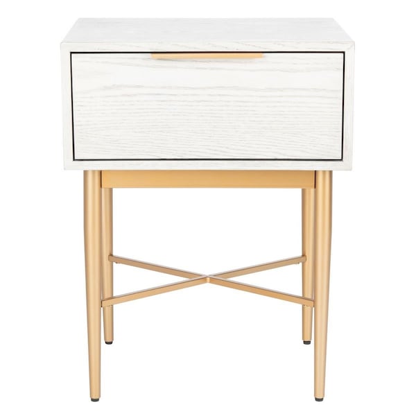 Safavieh Pierre 1 Drawer White Wash & Gold Nightstand - 25 x 19 x 17 in. - NST6400B