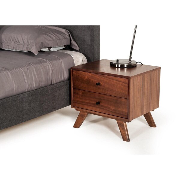 Homeroots Mid Century Classic Box Shaped Walnut Nightstand with Two Drawers - 473015