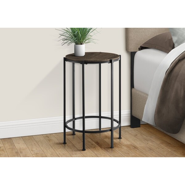 Monarch Specialties Accent Table, Round, Nightstand, Dark Oak Laminate, Black Metal, Contemporary - I 3756