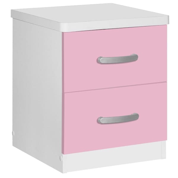 Kd Muebles De Dormitorio Cindy Faux Wood 2 Drawer Nightstand, Pink & White - 20 x 17 x 16 in. - KD2536531