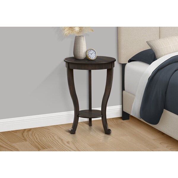 Monarch Specialties Accent Table, 2 Tier, Bedroom, End, Lamp, Nightstand, Round, Side Table, Brown Veneer, Traditional - I 3974