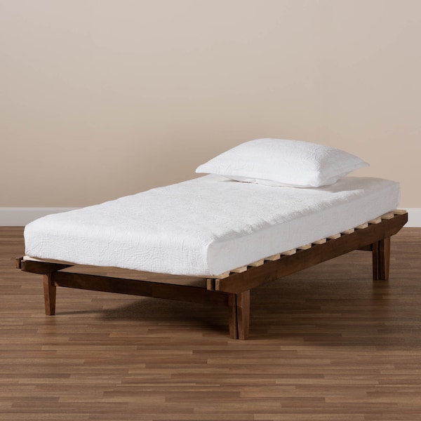 Baxton Studio Hiro Walnut Finished Wood Expandable Twin Size to King Size Bed Frame - 168-10738