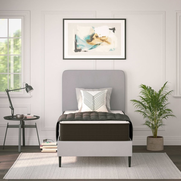 Flash Furniture Dream 10 in Hybrid Mattress, Twin Size High Density Foam and Pocket Spring Mattress in a Box, White/Black - DR-E230P-R-T-10-GY-GG