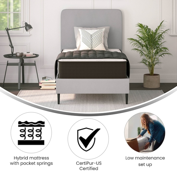 Flash Furniture Dream 10 in Hybrid Mattress, Twin Size High Density Foam and Pocket Spring Mattress in a Box, White/Black - DR-E230P-R-T-10-GY-GG