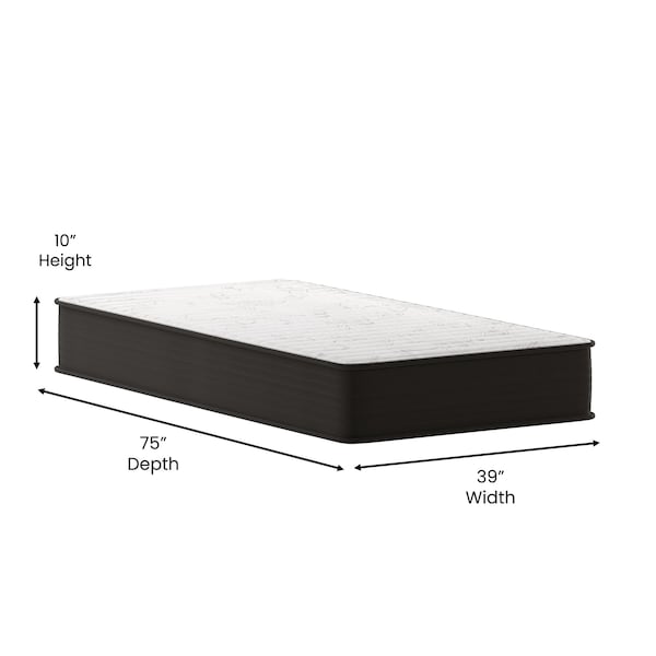 Flash Furniture Dream 10 in Hybrid Mattress, Twin Size High Density Foam and Pocket Spring Mattress in a Box, White/Black - DR-E230P-R-T-10-GY-GG