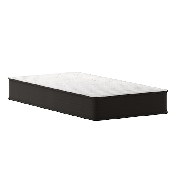 Flash Furniture Dream 10 in Hybrid Mattress, Twin Size High Density Foam and Pocket Spring Mattress in a Box, White/Black - DR-E230P-R-T-10-GY-GG