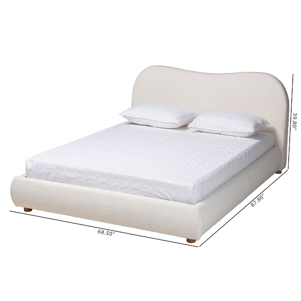 Baxton Studio Maya Mid-Century Modern Cream Boucle Fabric and Oak Brown Finished Wood Queen Size Platform Bed - 228-13067-ZORO