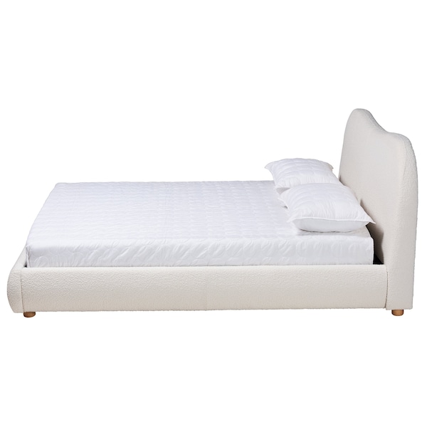 Baxton Studio Maya Mid-Century Modern Cream Boucle Fabric and Oak Brown Finished Wood Queen Size Platform Bed - 228-13067-ZORO