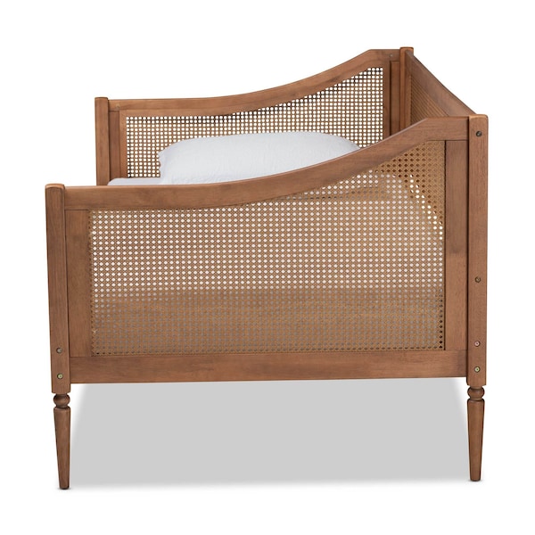 Baxton Studio Ogden Mid-Century Walnut Brown Finished Wood and Synthetic Rattan Twin Size Daybed - 194-11517-ZORO