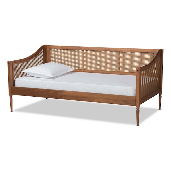 Baxton Studio Ogden Mid-Century Walnut Brown Finished Wood and Synthetic Rattan Twin Size Daybed - 194-11517-ZORO