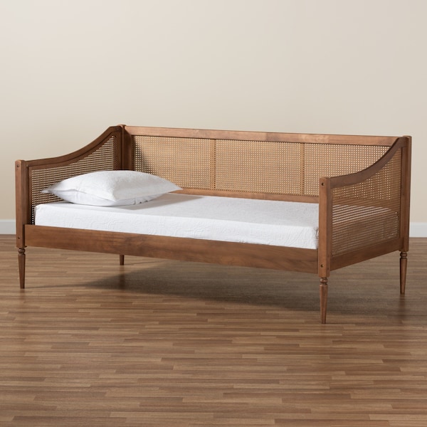 Baxton Studio Ogden Mid-Century Walnut Brown Finished Wood and Synthetic Rattan Twin Size Daybed - 194-11517-ZORO