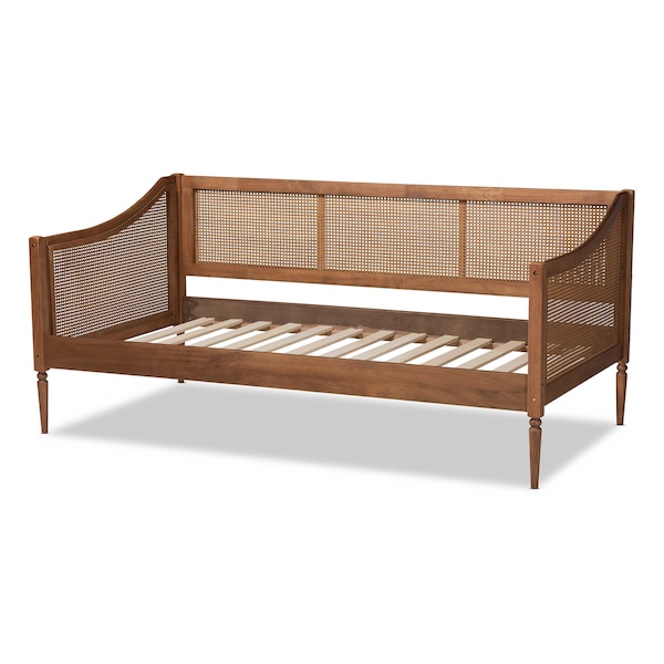 Baxton Studio Ogden Mid-Century Walnut Brown Finished Wood and Synthetic Rattan Twin Size Daybed - 194-11517-ZORO
