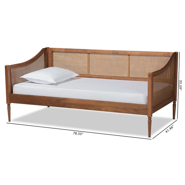 Baxton Studio Ogden Mid-Century Walnut Brown Finished Wood and Synthetic Rattan Twin Size Daybed - 194-11517-ZORO