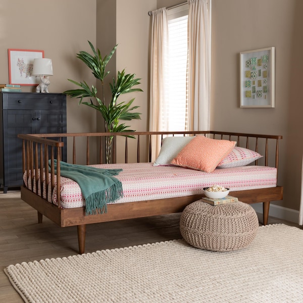 Baxton Studio Matilda Mid-Century Modern Ash Walnut Finished Wood Twin Size Daybed - 236-12781-ZORO